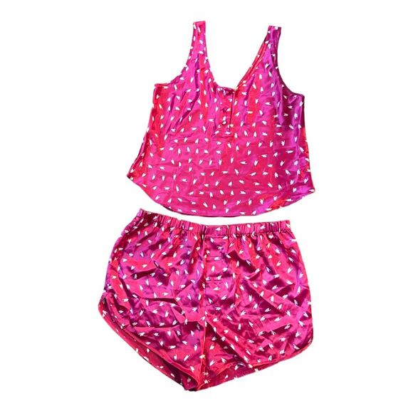 Y2K vintage Victoria's Secret rose Satin feather print detail cami short set S - Picture 1 of 4